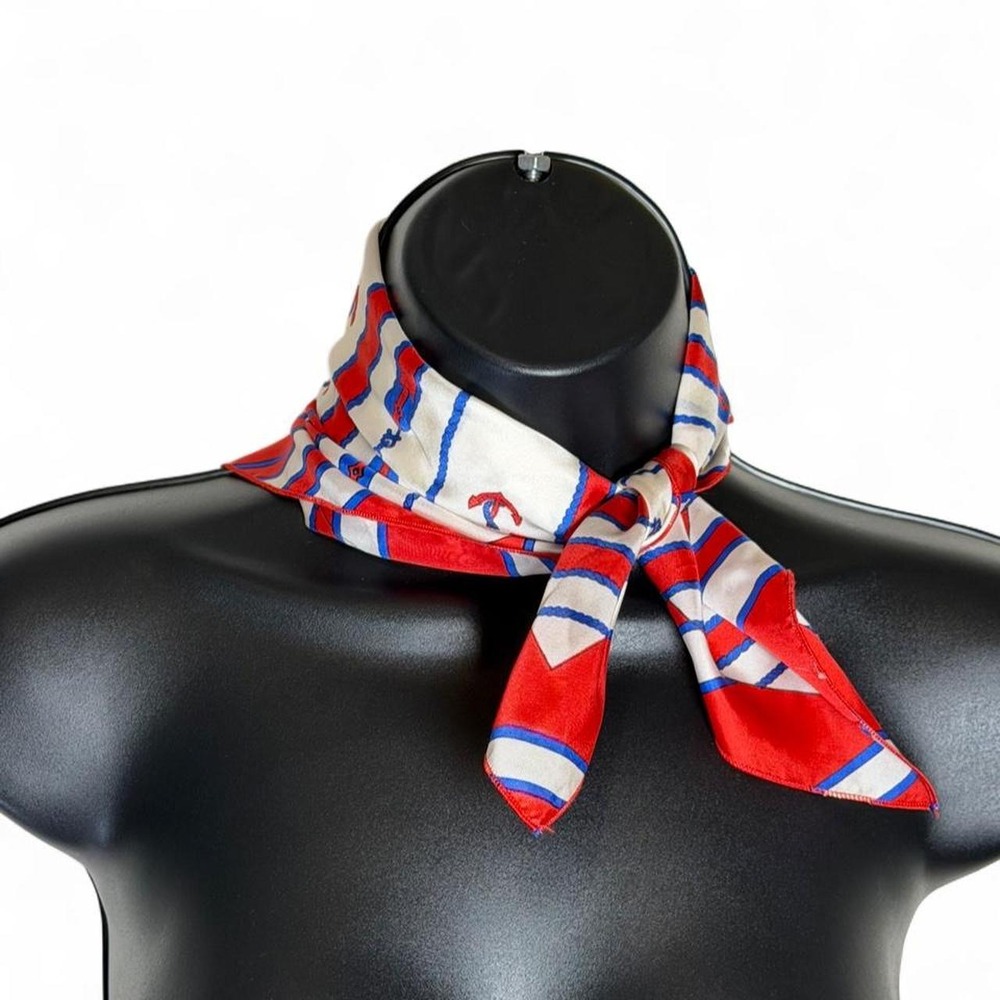 Vintage 90s Nautical Anchor Ship Wheel Square Scarf